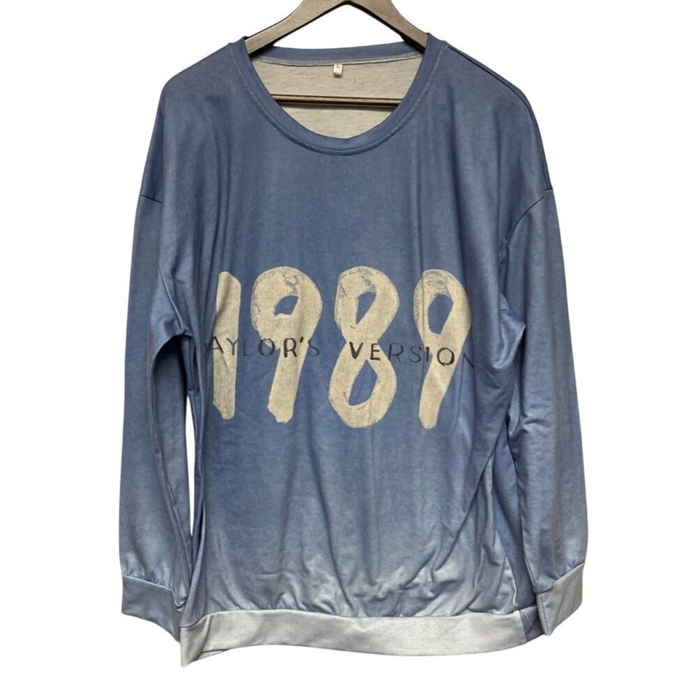 Taylor Swift 1989 Taylor's Version Blue Microfiber Sweatshirt Top Shirt  Large